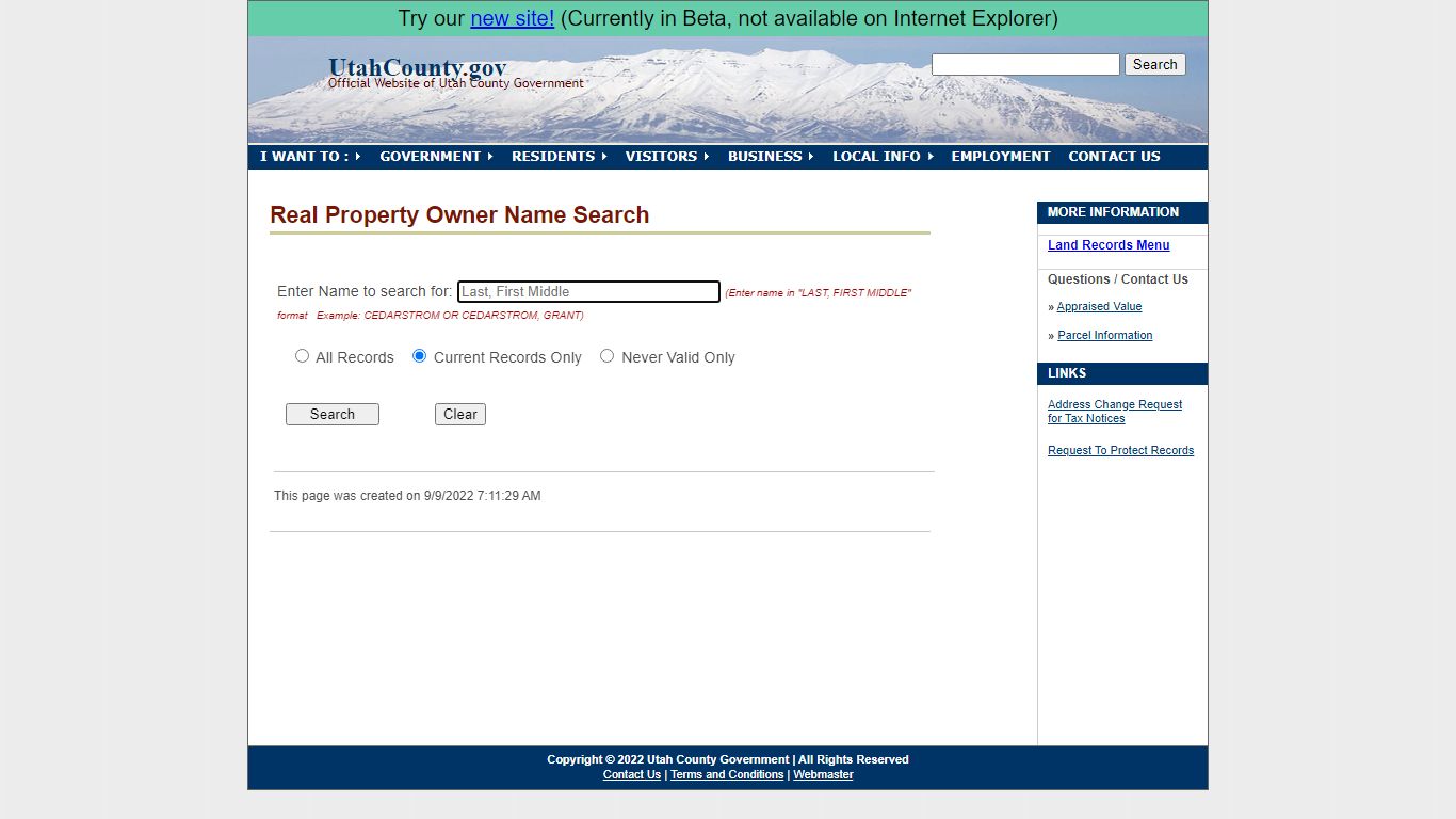 Real Property Owner Name Search : Utah County Government Land Records